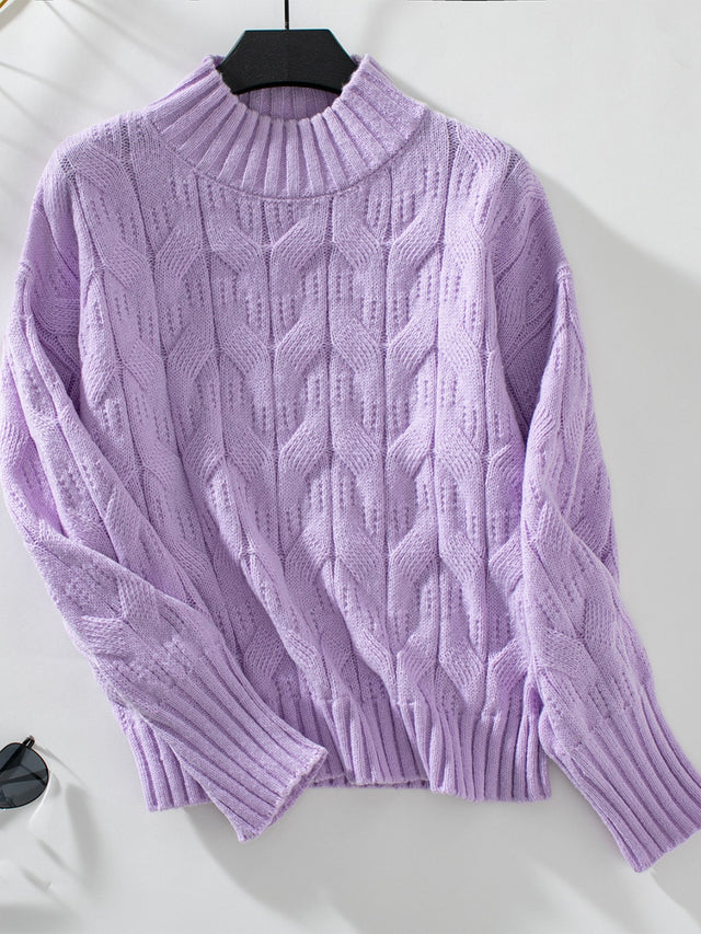 Cable Knit Mock Neck Long Sleeve Sweater Trendsi Hanalas