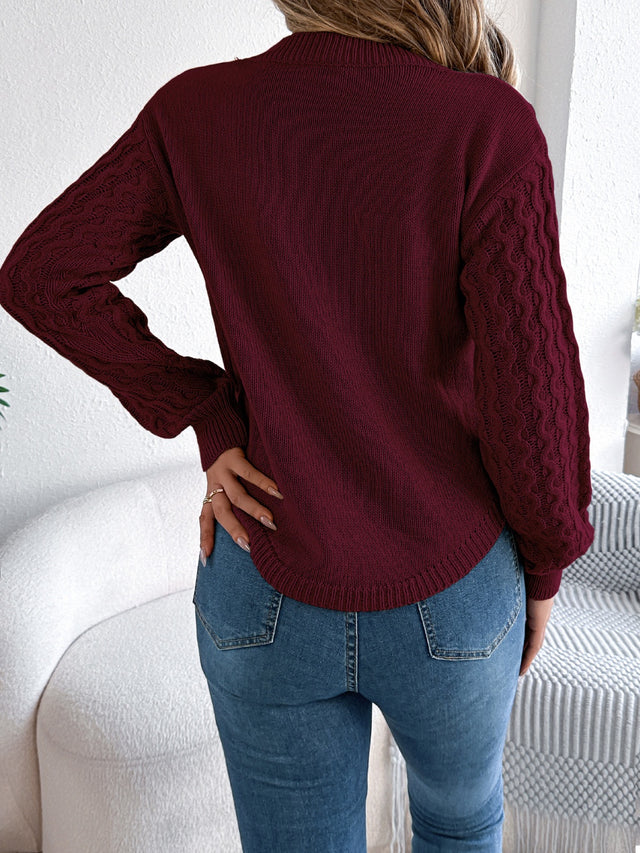 Asymmetric Hem Round Neck Long Sleeve Sweater Trendsi Hanalas