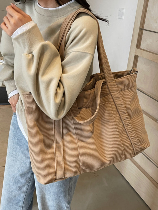 Corduroy Solid Large Tote Bag Trendsi Hanalas