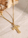 18K Gold-Plated Inlaid Zircon Cross Necklace | Hanalas