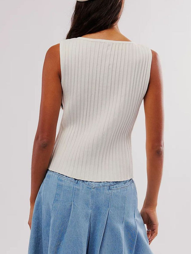 Button Down Round Neck Sweater Vest | Hanalas