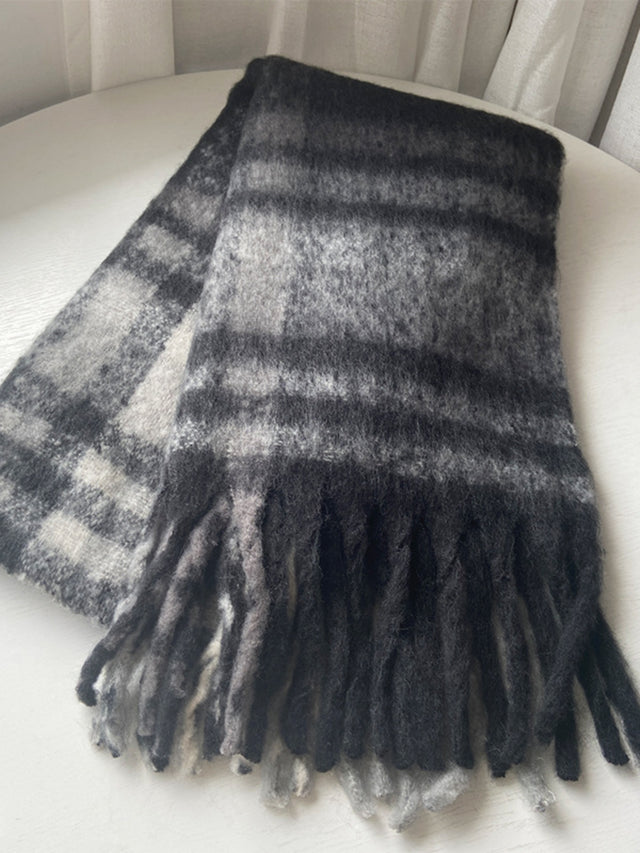 Fringe Plaid Polyester Scarf | Hanalas