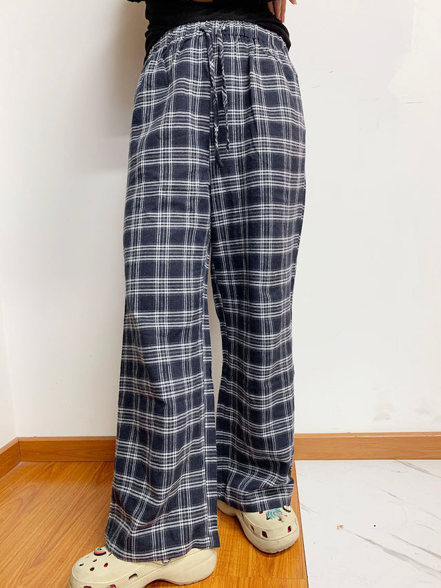 Plaid Drawstring Wide Leg Pants | Hanalas