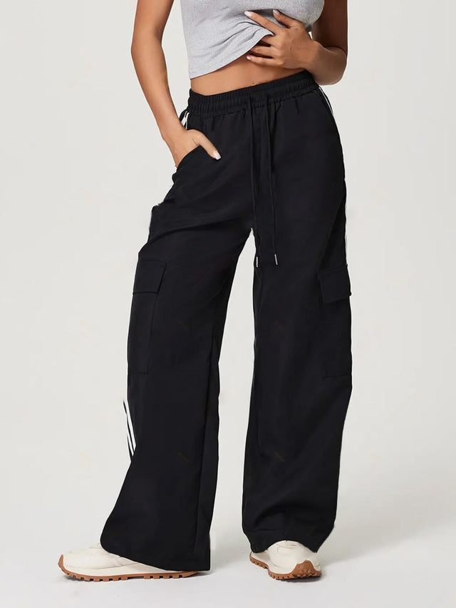 Side Striped Drawstring Wide Leg Pants | Hanalas