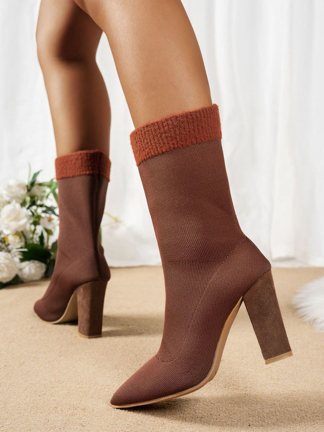 Mesh Point Toe Block Heel Boots | Hanalas