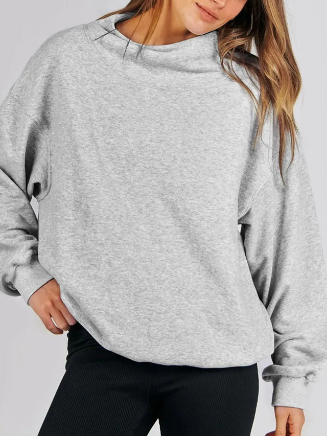 Mock Neck Drop Shoulder Long Sleeve Sweatshirt | Hanalas