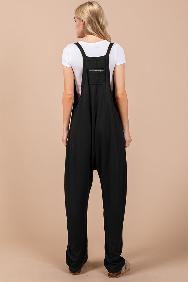 Oh Full Size V-Neck Wide Strap Overalls with Pockets | Hanalas