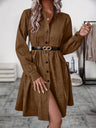 Ruched Button Up Long Sleeve Dress | Hanalas