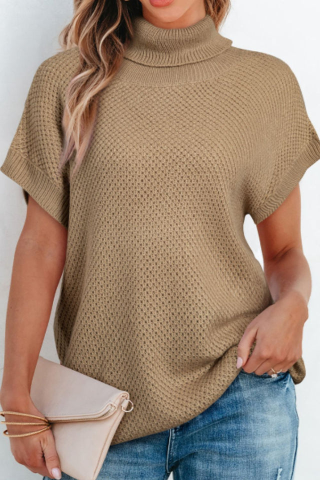 Solid Color Turtleneck Short Sleeve Sweater | Hanalas