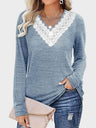 Lace Detail V-Neck Long Sleeve T-Shirt | Hanalas