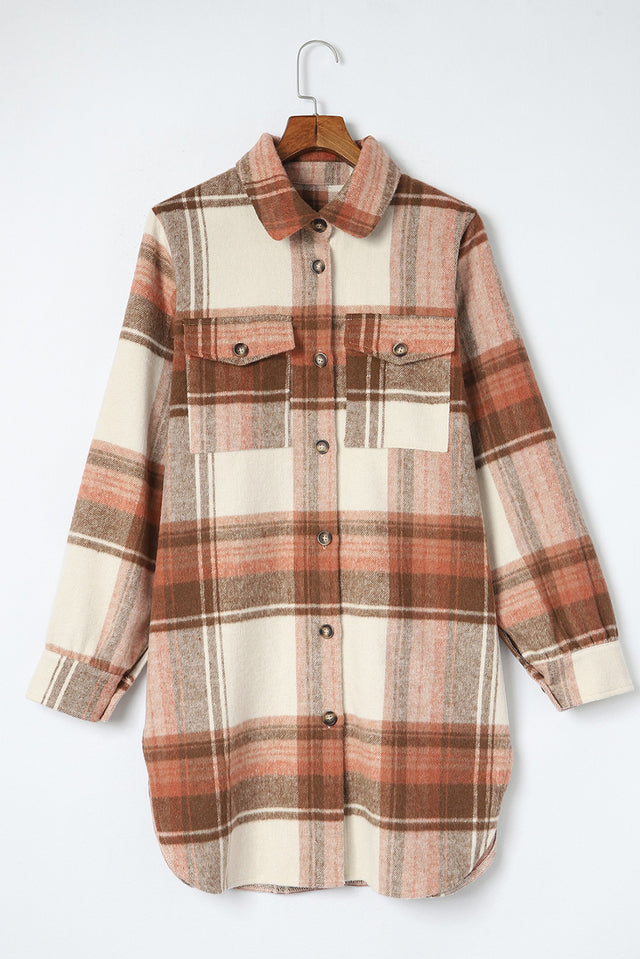 Pocketed Plaid Collared Neck Shacket | Hanalas