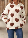 Fuzzy Heart Pocketed Dropped Shoulder Hoodie | Hanalas