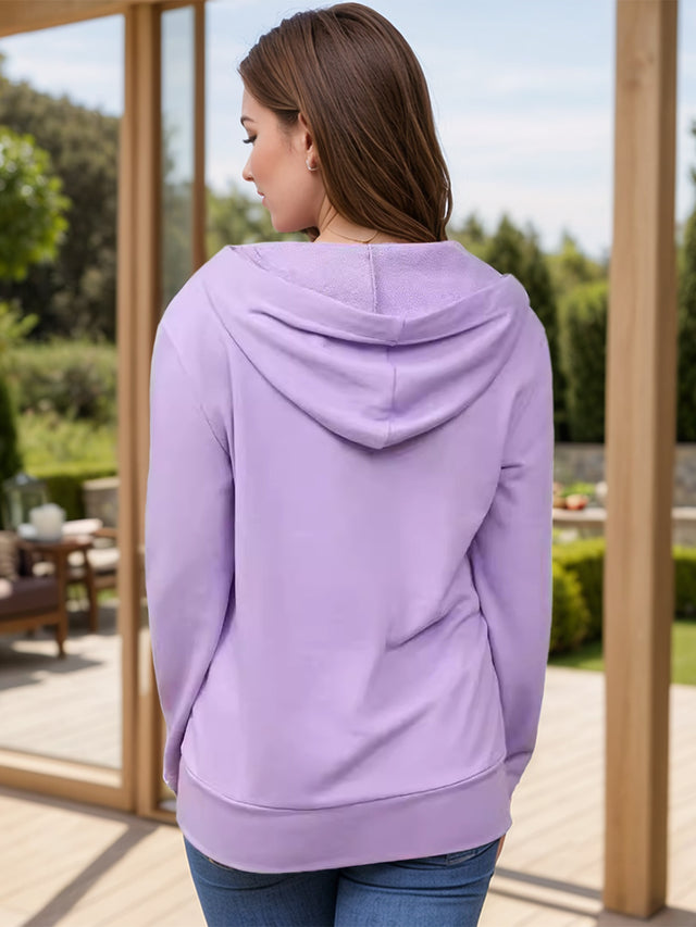 Full Size Drawstring Half Zip Long Sleeve Hoodie Trendsi Hanalas