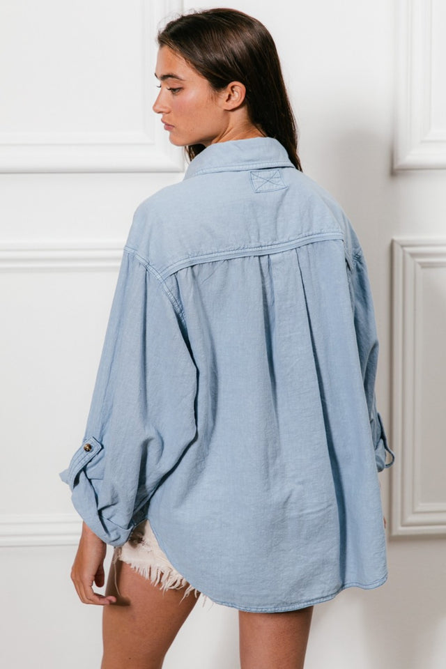 BiBi Button Down Stitch Detail Shirt with Chest Pockets | Hanalas