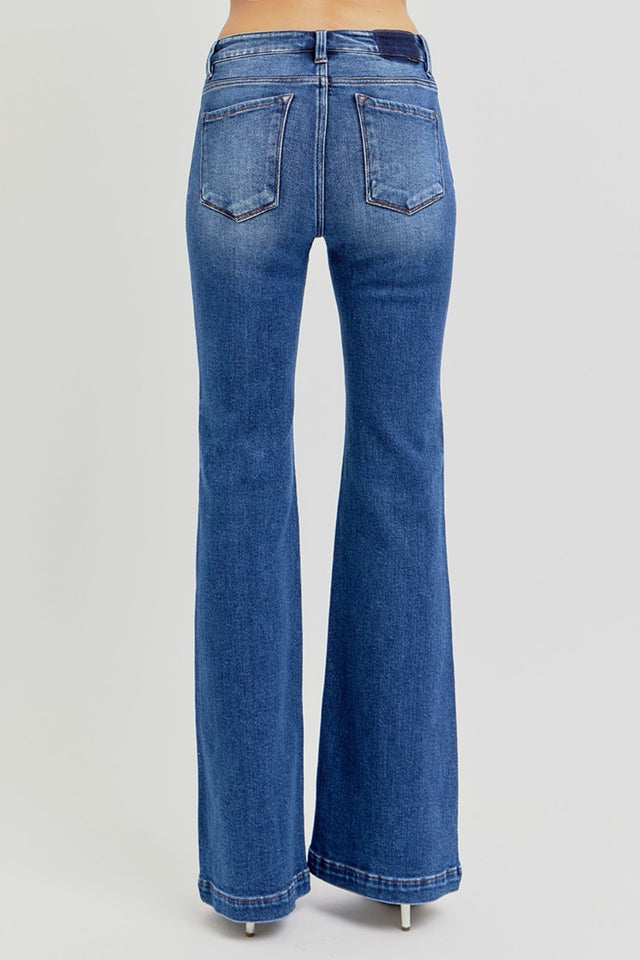 RISEN Full Size Low Rise Flare Jeans with Pockets Trendsi Hanalas