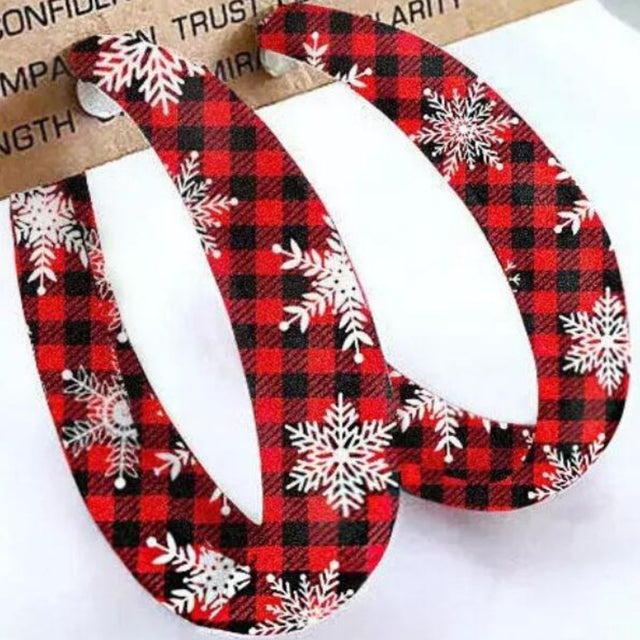 Plaid PU Leather Hoop Earrings