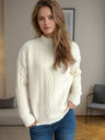 Cable-Knit Mock Neck Dropped Shoulder Sweater | Hanalas