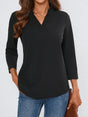 Notched Three-Quarter Sleeve Top | Hanalas