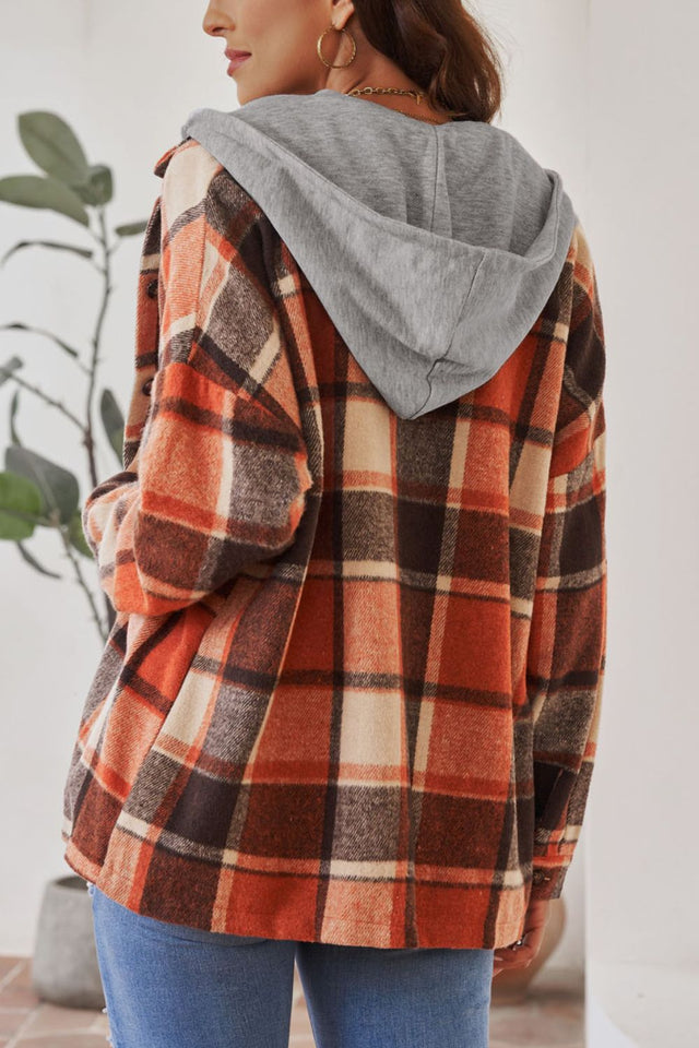 Plaid Button Up Hooded Shacket | Hanalas