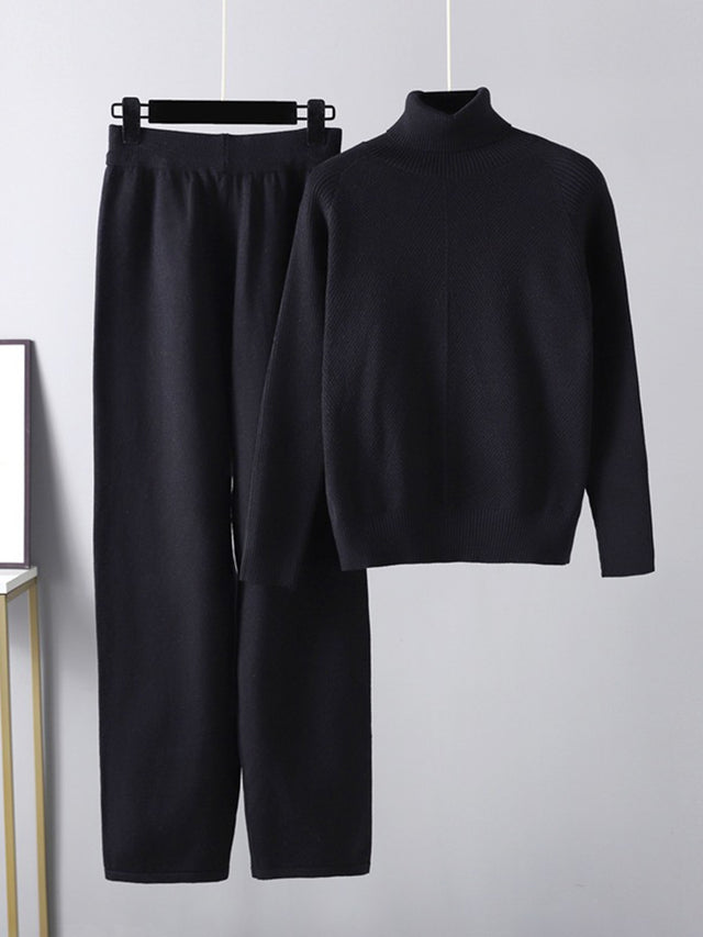 Basic Bae Turtleneck Raglan Sleeve Top and Pants Sweater Set Trendsi Hanalas