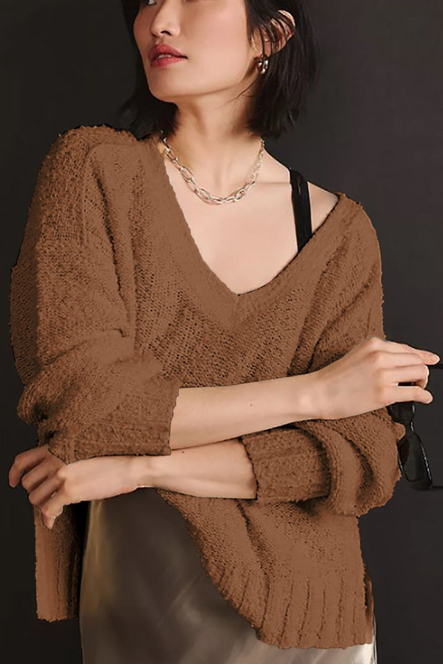 V-Neck Dropped Shoulder Sweater | Hanalas