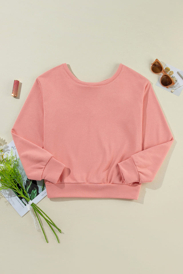 Bow Cutout Round Neck Long Sleeve Sweatshirt | Hanalas