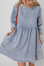 Cutout Round Neck Balloon Sleeve Denim Dress Trendsi Hanalas