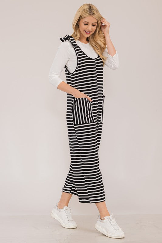 Celeste Full Size Striped Scoop Neck Overalls with Pockets | Hanalas