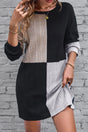 Color Block Drop Shoulder Long Sleeve Mini Dress | Hanalas