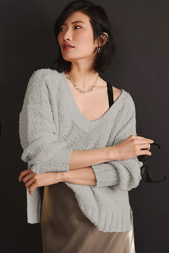 V-Neck Dropped Shoulder Sweater | Hanalas