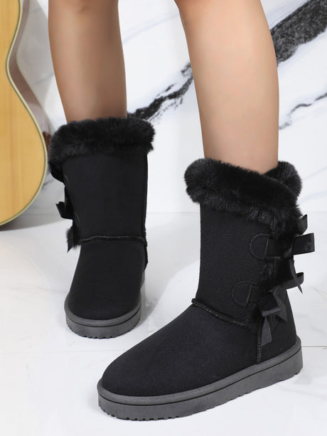 Bow Thermal Faux Fur Suede Boots | Hanalas