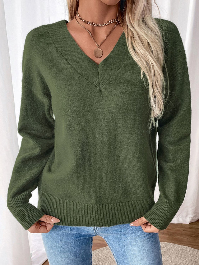 Perfee Twisted V-Neck Long Sleeve Sweatshirt | Hanalas