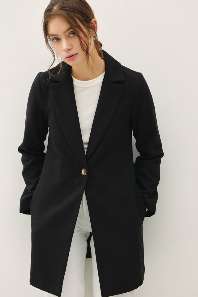 Be Cool Single Button Long Sleeve Coat with Pockets Trendsi Hanalas