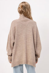 Basic Bae Side Slit Turtleneck Long Sleeve Sweater