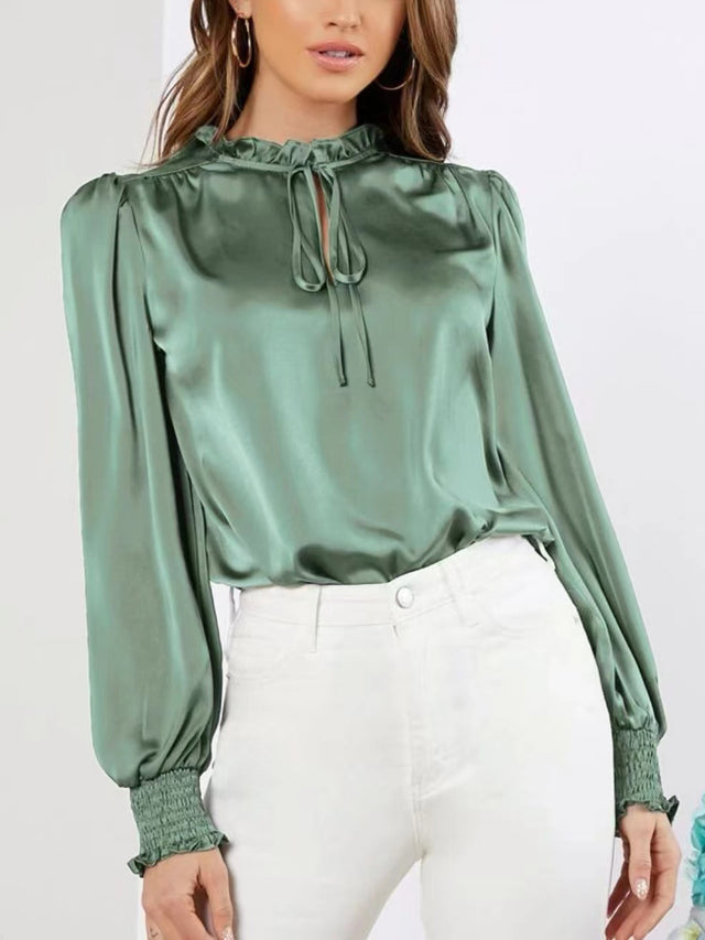 Frill Tied Lantern Sleeve Blouse | Hanalas