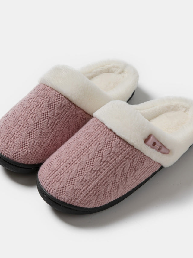 Horn Buckle Furry Texture Flat Slippers | Hanalas