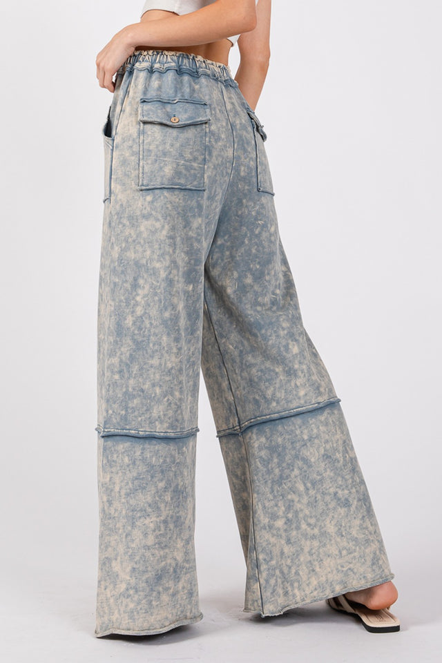 SAGE + FIG Mineral Washed Terry Wide Leg Pants | Hanalas