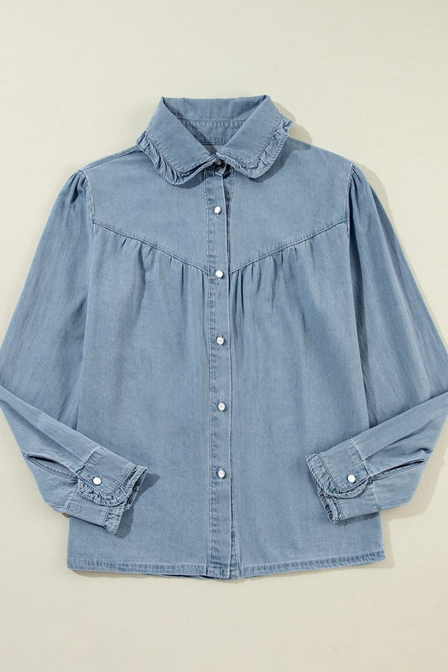 Button Up Long Sleeve Denim Top Trendsi Hanalas