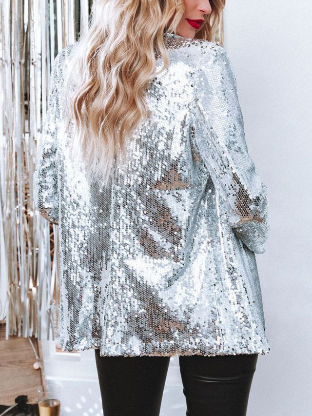 Sequin Lapel Collar Long Sleeve Blazer | Hanalas