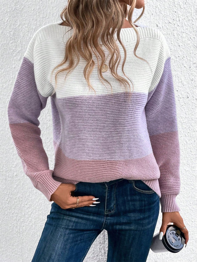 Color Block Drop Shoulder Long Sleeve Sweater | Hanalas