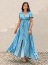 Printed Button Down Short Sleeve Maxi Dress | Hanalas