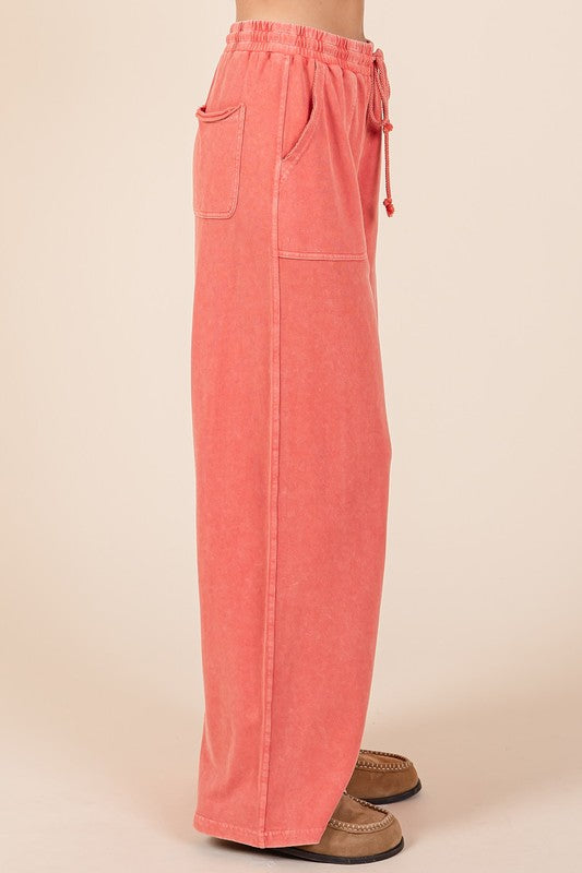 Mittoshop Mineral Wash French Terry Drawstring Wide Leg Pants | Hanalas