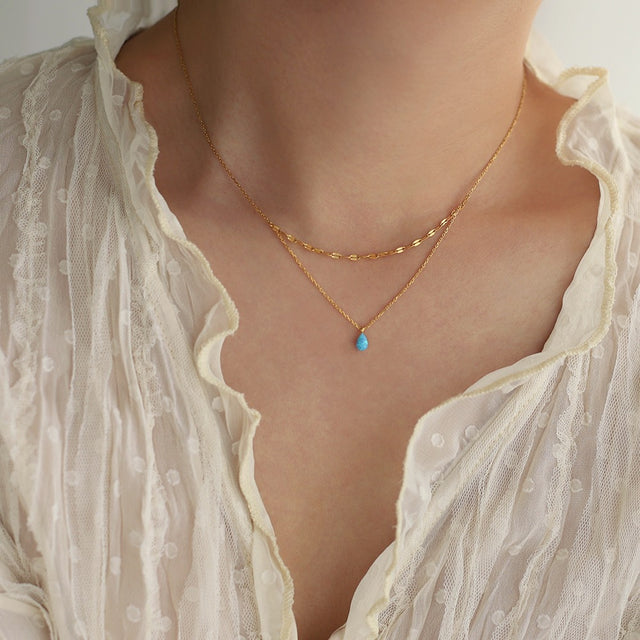 Stainless Steel Opal Pendant Necklace | Hanalas