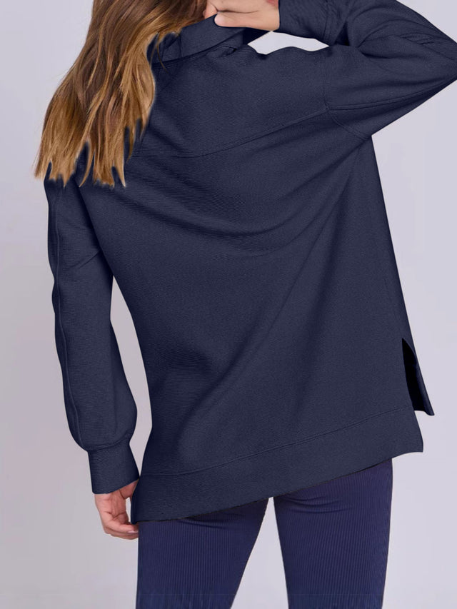 ฺHigh-Low Quarter Zip Long Sleeve Sweatshirt | Hanalas