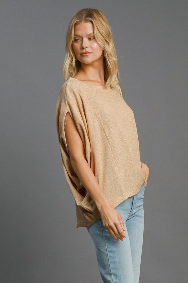 Umgee Exposed Seam Round Neck Batwing Sleeve Knit Top | Hanalas