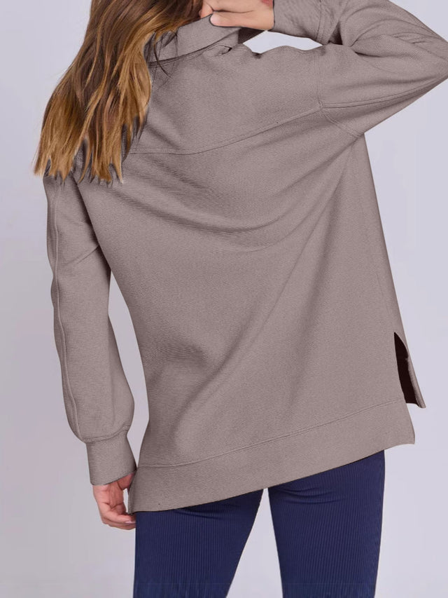 ฺHigh-Low Quarter Zip Long Sleeve Sweatshirt | Hanalas