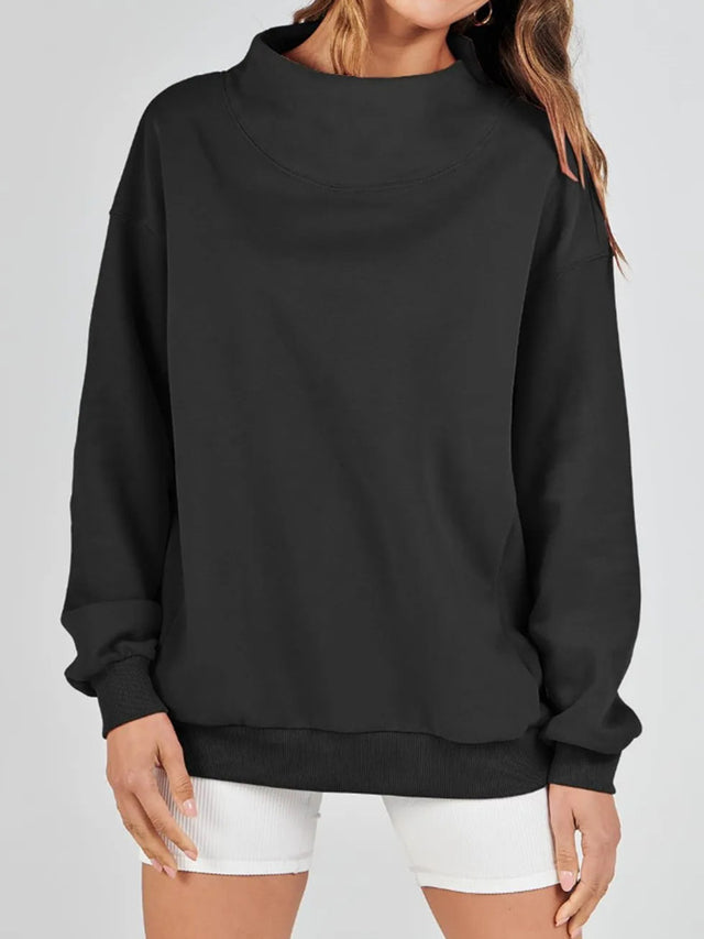 Mock Neck Drop Shoulder Long Sleeve Sweatshirt | Hanalas