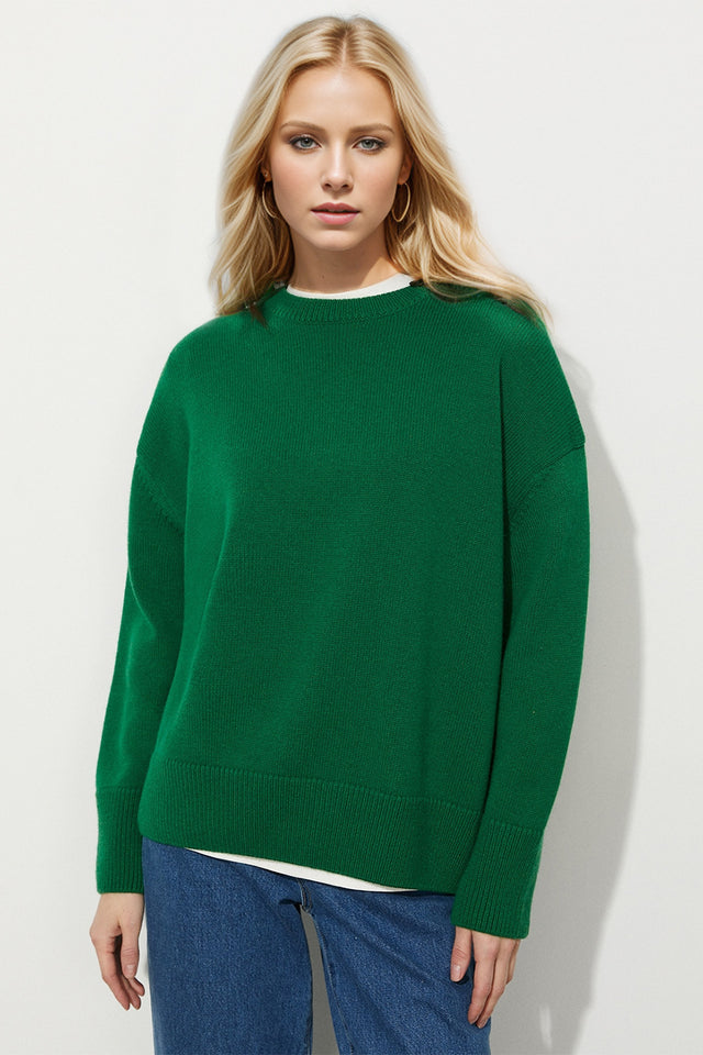 Basic Bae Round Neck Dropped Shoulder Long Sleeve Sweater Trendsi Hanalas