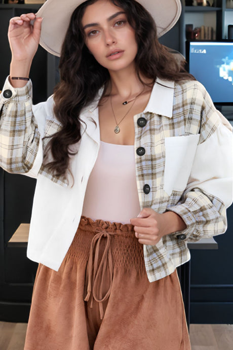 Corduroy Plaid Button Up Drop Shoulder Shacket | Hanalas