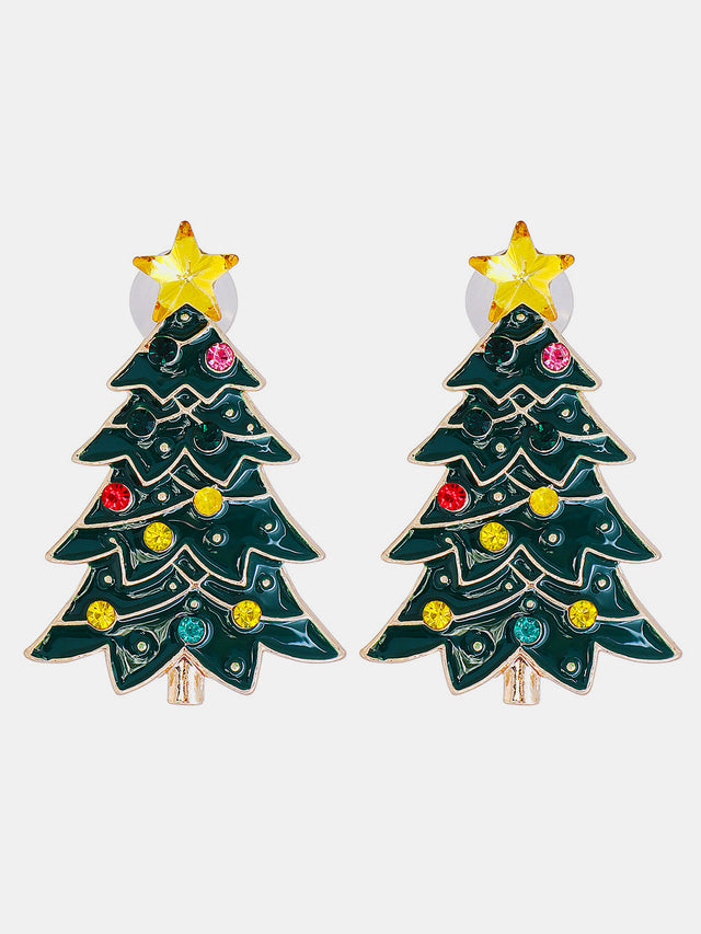 Alloy Inlaid Rhinestone Christmas Tree Earrings | Hanalas